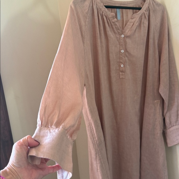 Long Sleeve Pink linen Dress - Picture 5 of 6